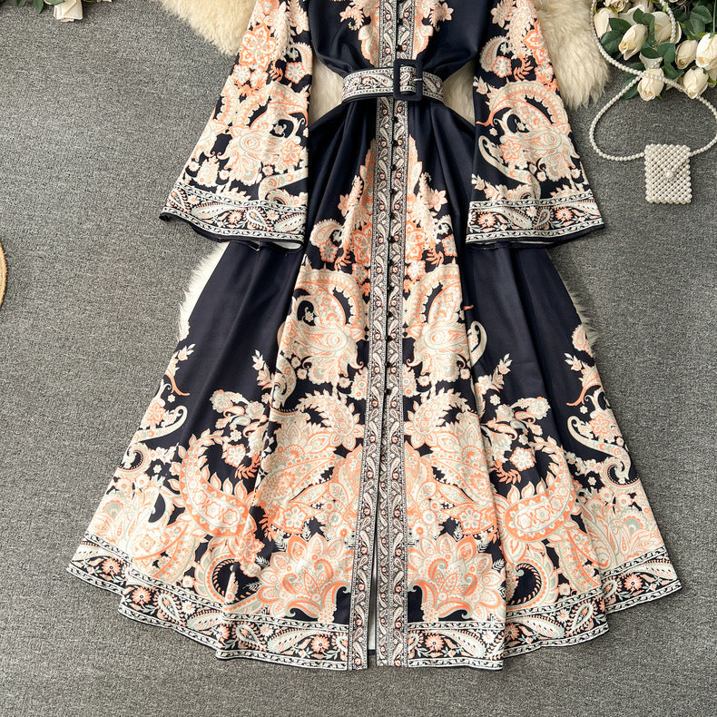 Elegant Floral Designed Trumpet Sleeves Long Dresses