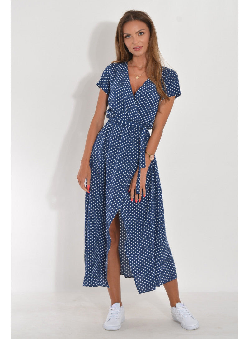 Summer Floral Print V-Neck Split Hem Midi Dress