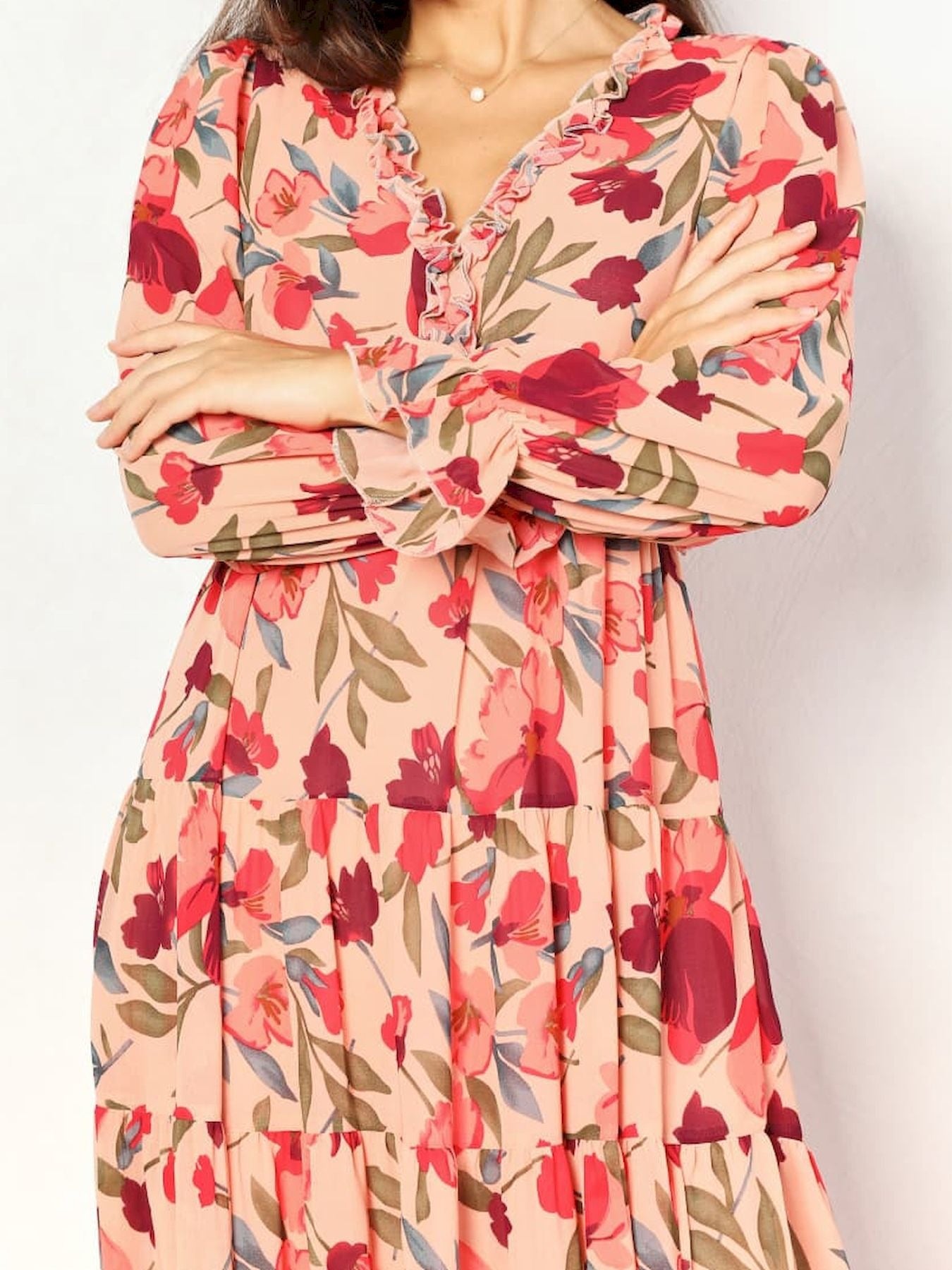 Elegant Long Sleeve Printed Maxi Evening Dress