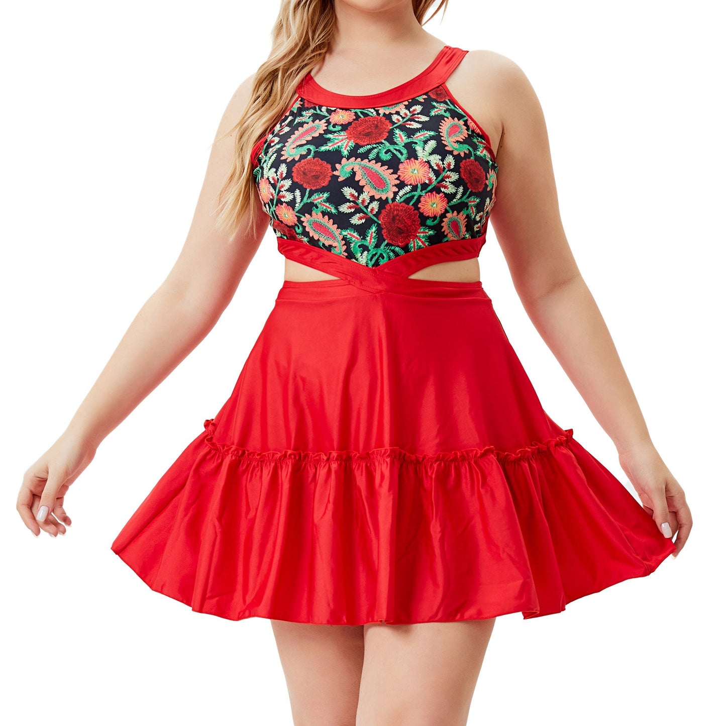 Vintage Red One Piece Summer Plus Sizes Swimwear
