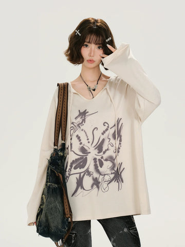Girlyhalo Retro Print Long Sleeve T-Shirt