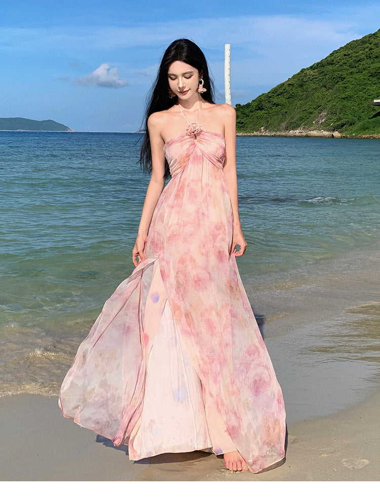 Luxury 3D Floral Halter Neck Dress