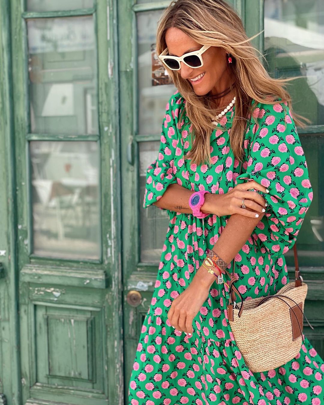 Plus Size Boho Print Dress with Puff Sleeves