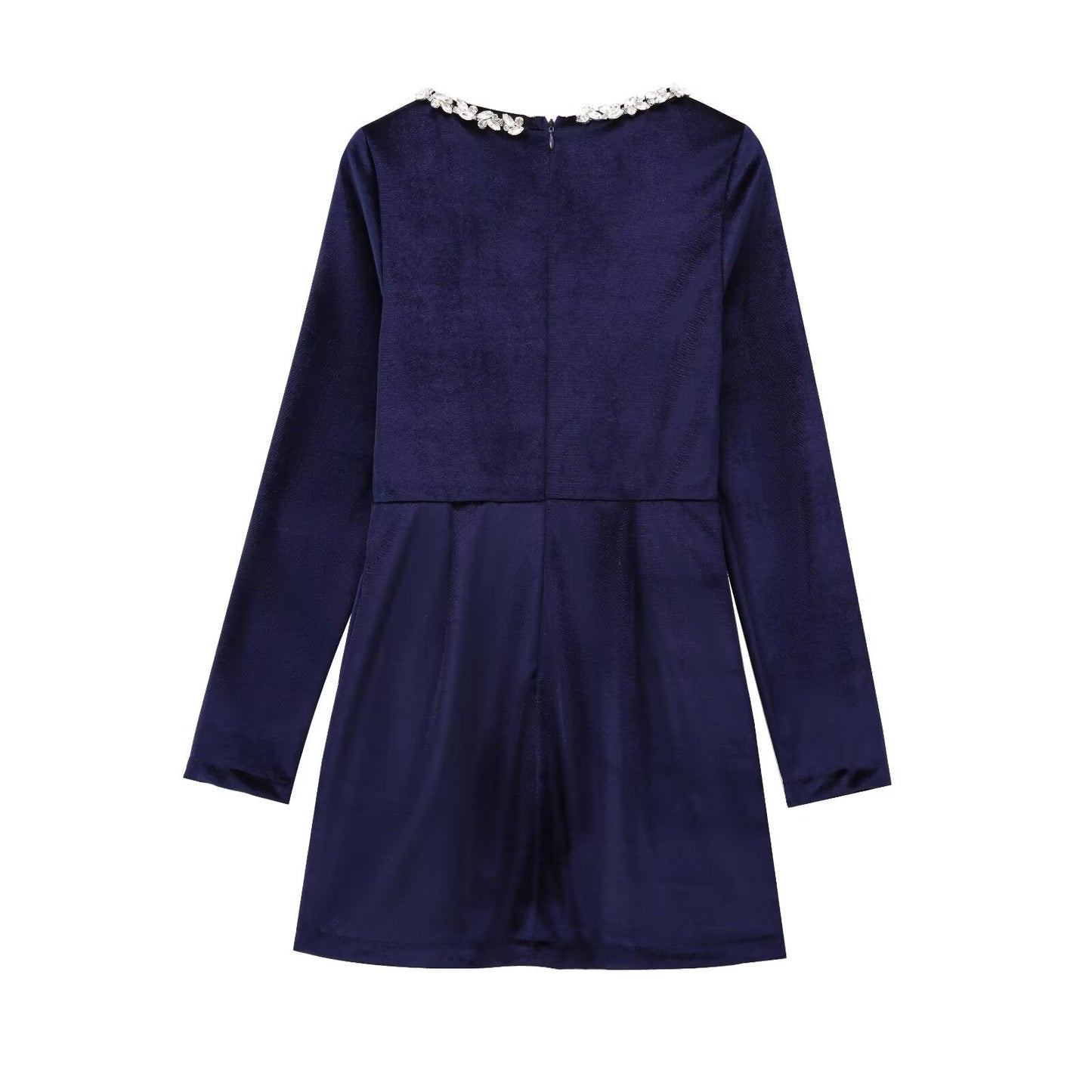 Elegant Velvet Fitted Diamond-Embellished Long-Sleeve Short Hemline Dress