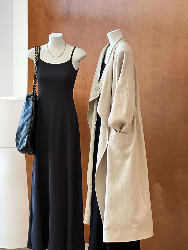 Women's Knee-Length Linen Trench Coat