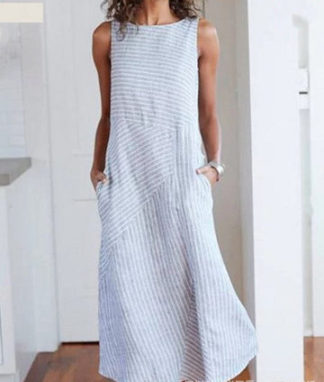 Women's Striped Sleeveless V-Neck Slim-Fit Plus Size Dress