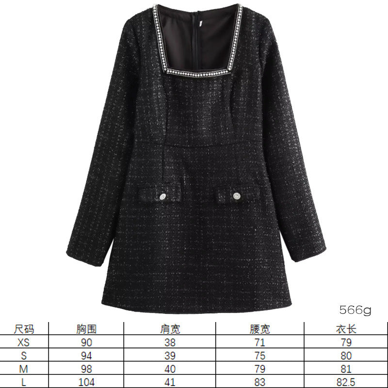 Elegant Velvet Fitted Diamond-Embellished Long-Sleeve Short Hemline Dress