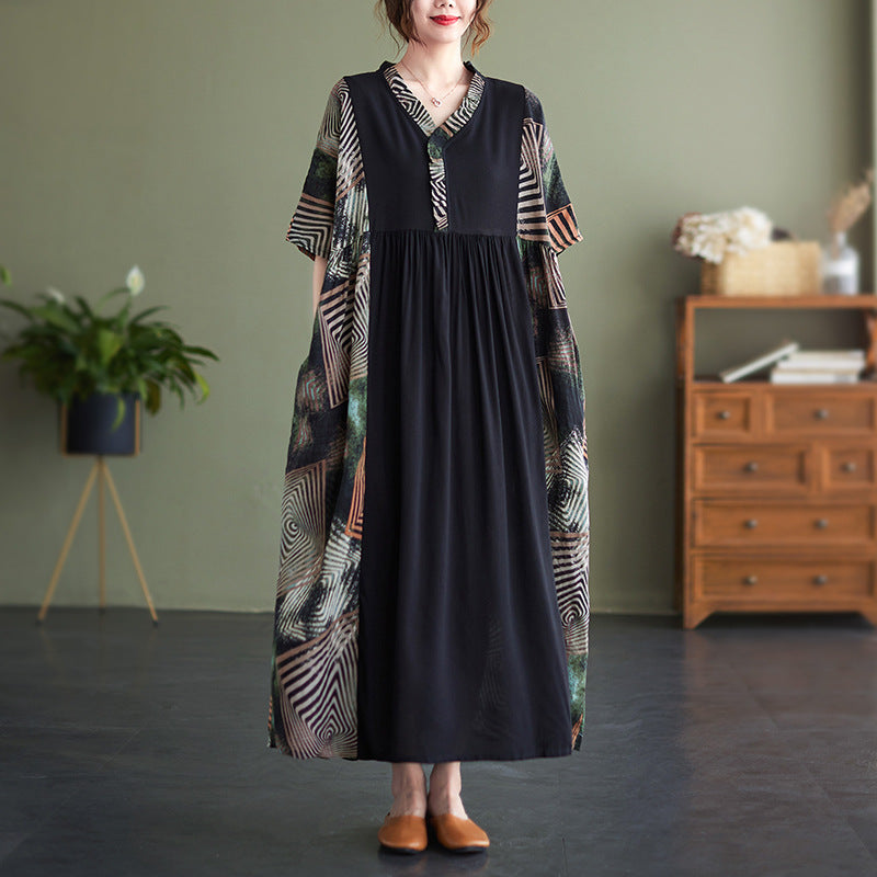 Vintage Summer Plus Sizes Short Sleeves Long Dresses-Dresses-Black-One Size-Free Shipping at meselling99