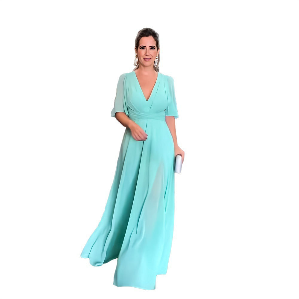 Fashion Chiffon V Neck Long Maxi Dresses-Dresses-Free Shipping at meselling99