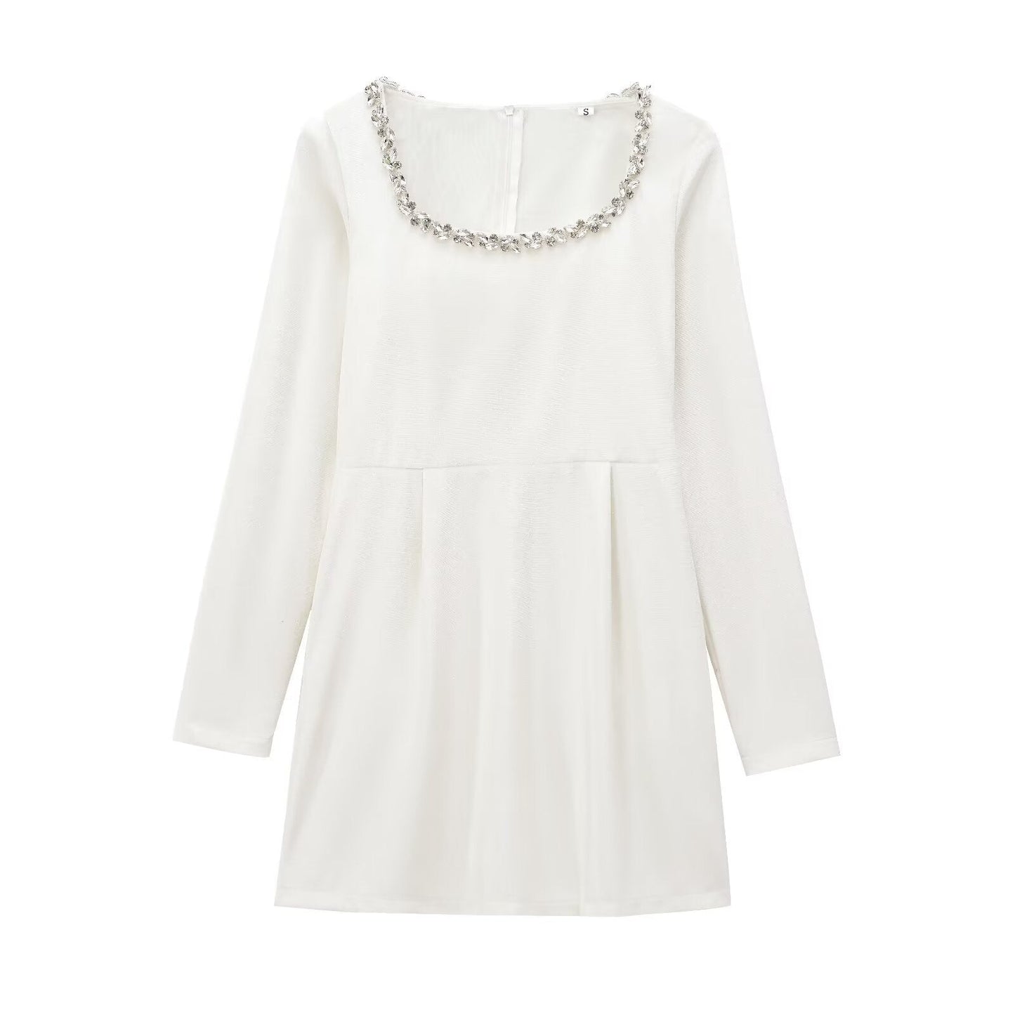 Elegant Velvet Fitted Diamond-Embellished Long-Sleeve Short Hemline Dress