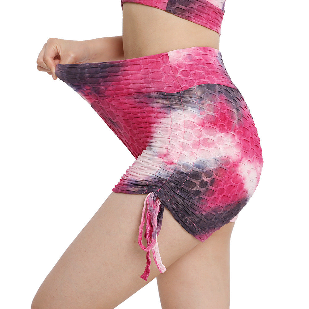 High-Waisted Drawstring Tie-Dye Yoga Shorts for Women