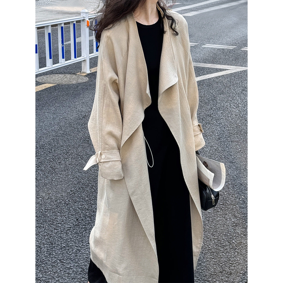 Women's Knee-Length Linen Trench Coat