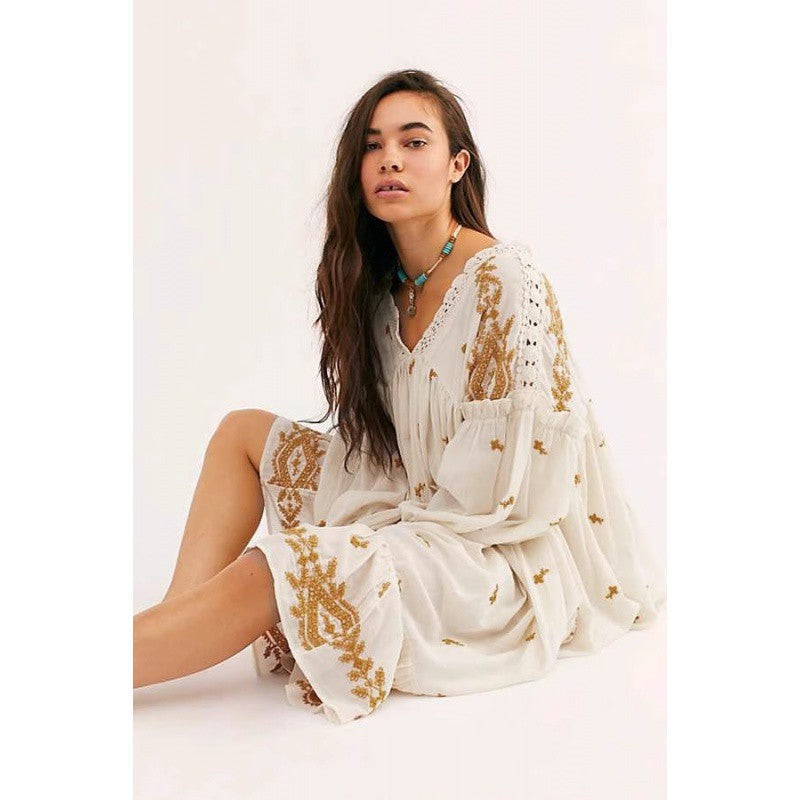 Bohemian Romantic Summer Doll Dress with Exquisite All-over Embroidery