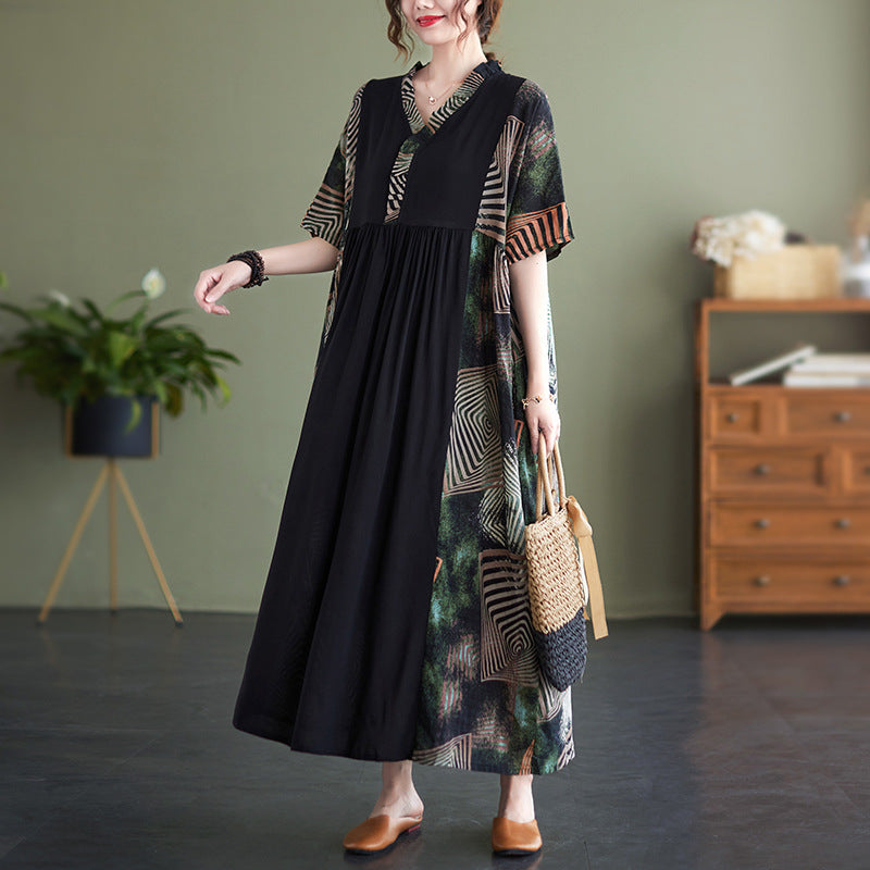 Vintage Summer Plus Sizes Short Sleeves Long Dresses-Dresses-Black-One Size-Free Shipping at meselling99