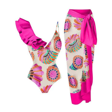 Retro Print One-Piece Swimsuit & Cover-Up Dress