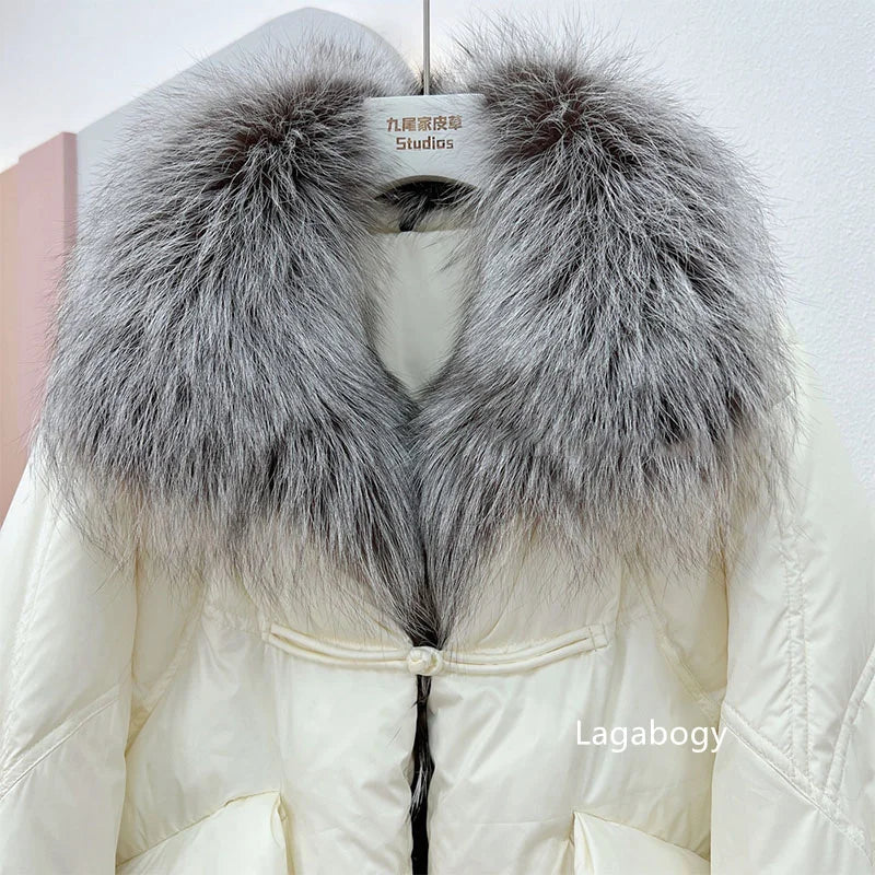 Winter Women Faux Fur Collar Short Down Coat