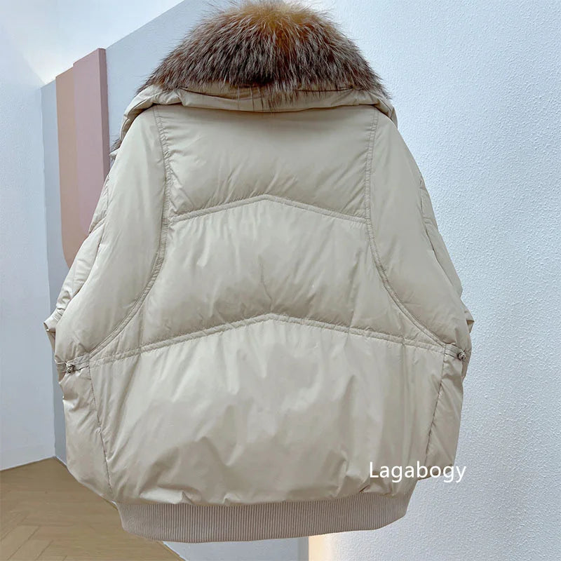 Winter Women Faux Fur Collar Short Down Coat