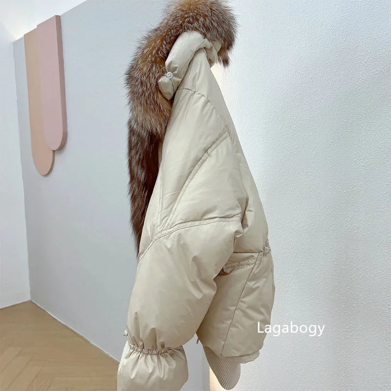 Winter Women Faux Fur Collar Short Down Coat