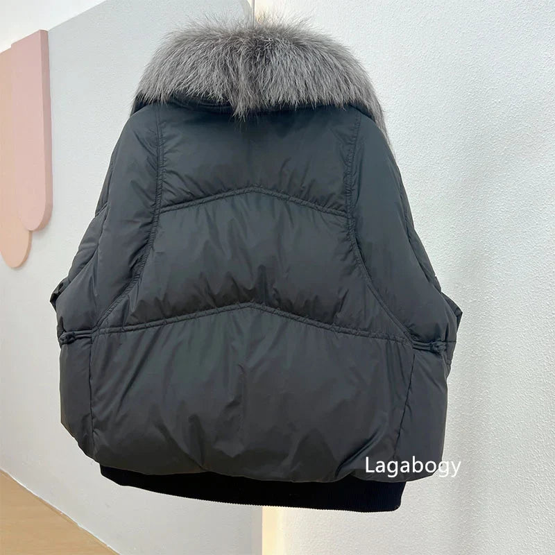 Winter Women Faux Fur Collar Short Down Coat