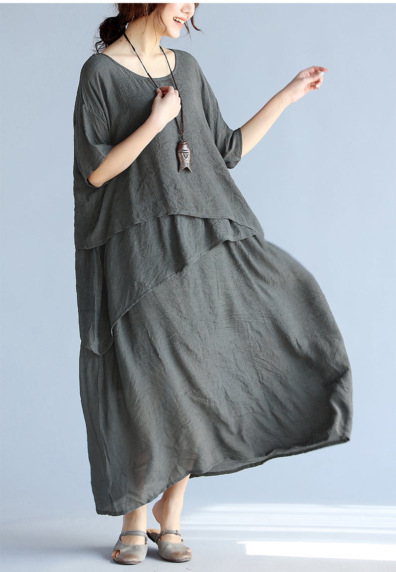 Plus Sizes Summer Women Linen Long Dresses-Dresses-Free Shipping at meselling99