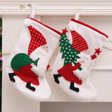 Fleece Patchwork Santa Christmas Socks Gift Bag