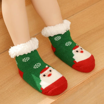 Cute Cartoon Printed Fleece Lininig Non-Slip Kids Warm Floor Socks