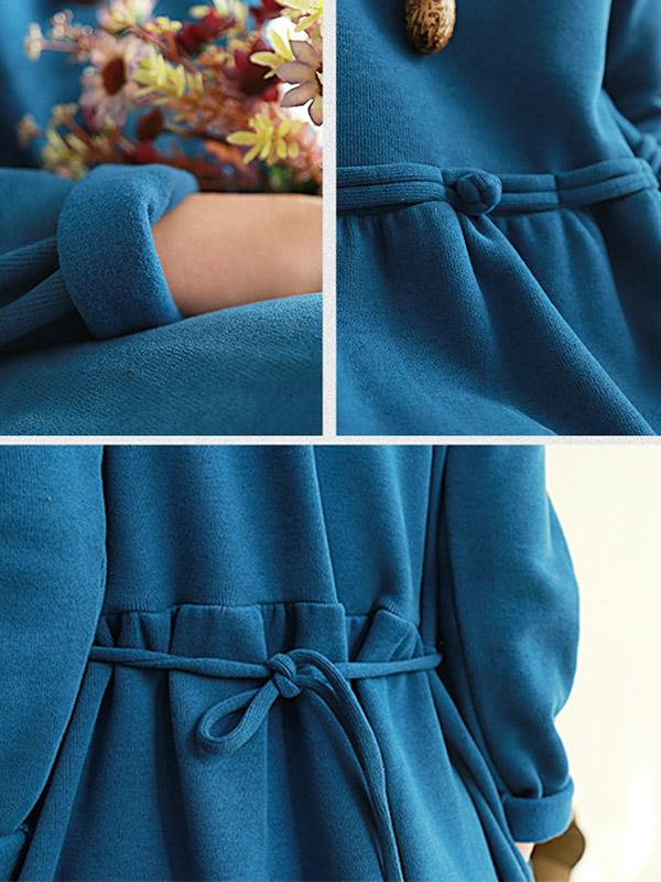 Meselling99 Vintage Solid Color Split-Joint Loose High-Neck Midi Dress-Midi Dress-Free Shipping at meselling99