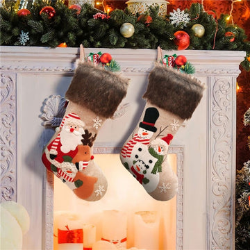 Linen Plush Snowman Santa Sock Gift Bag Christmas Decoration