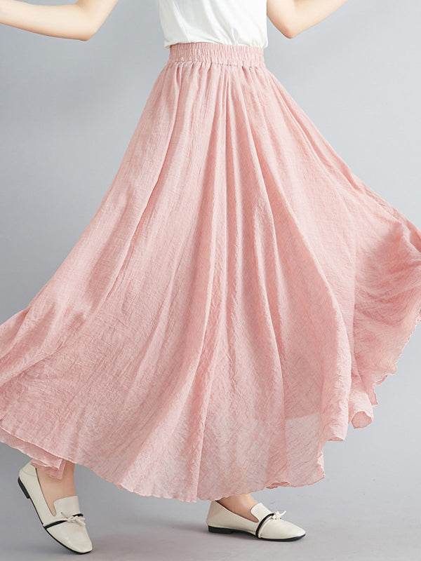 Women Elastic Waist Solid Color Casual Skirt-Maxi Dresses-PINK-M-Free Shipping at meselling99