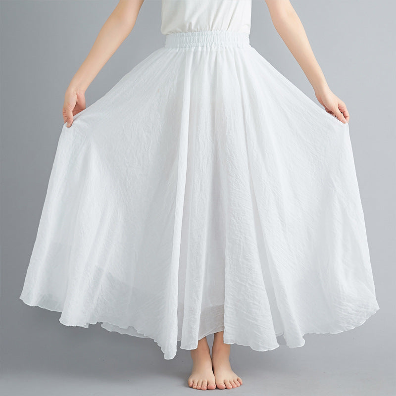 Women Elastic Waist Solid Color Casual Skirt-Maxi Dresses-WHITE-M-Free Shipping at meselling99