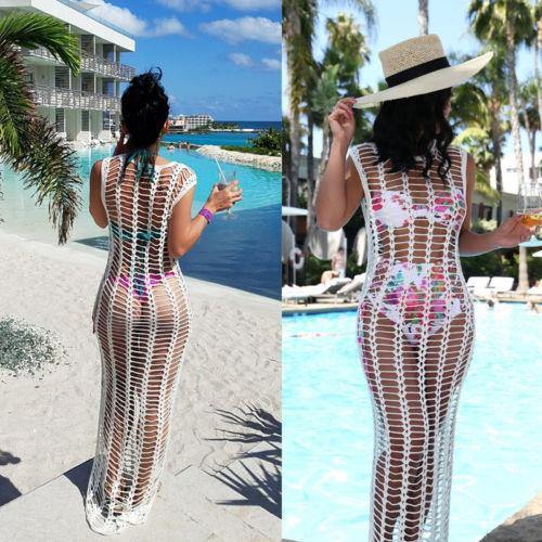 Summer White Mesh Crochet Bikini Cover Ups-STYLEGOING