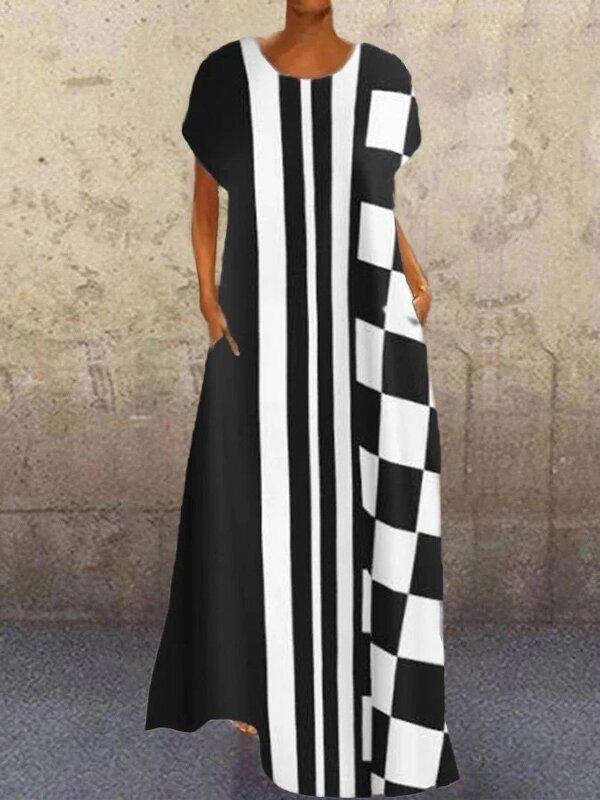 Abstract Print Colorful Maxi Dress-STYLEGOING