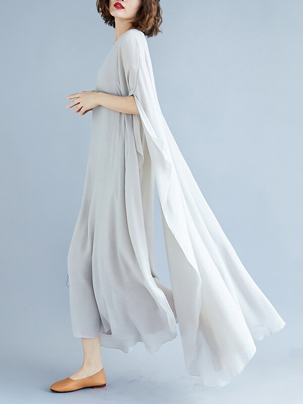 Meselling100 Loose Solid Color Vintage H-Line Dress-Maxi Dresses-Free Shipping at meselling99