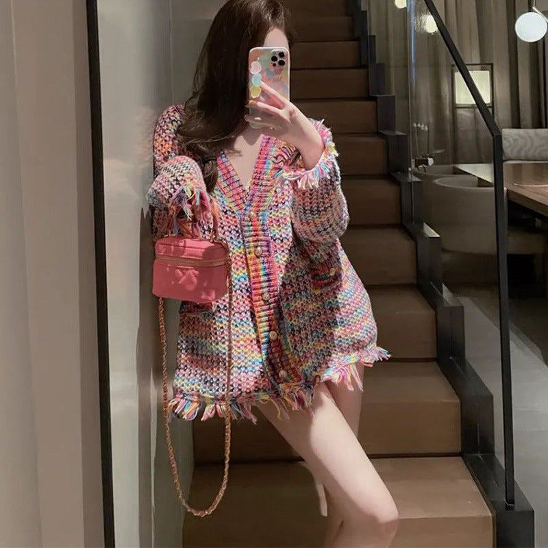 Designed Colorful Knitting Cardigan Sweaters