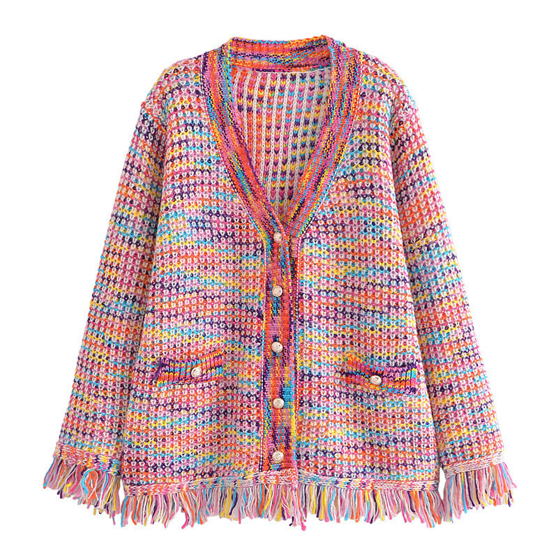 Designed Colorful Knitting Cardigan Sweaters