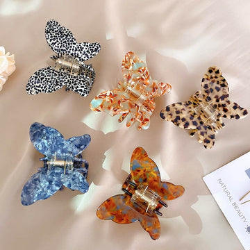 Marble Leopard Butterfly Hair Claw Clip