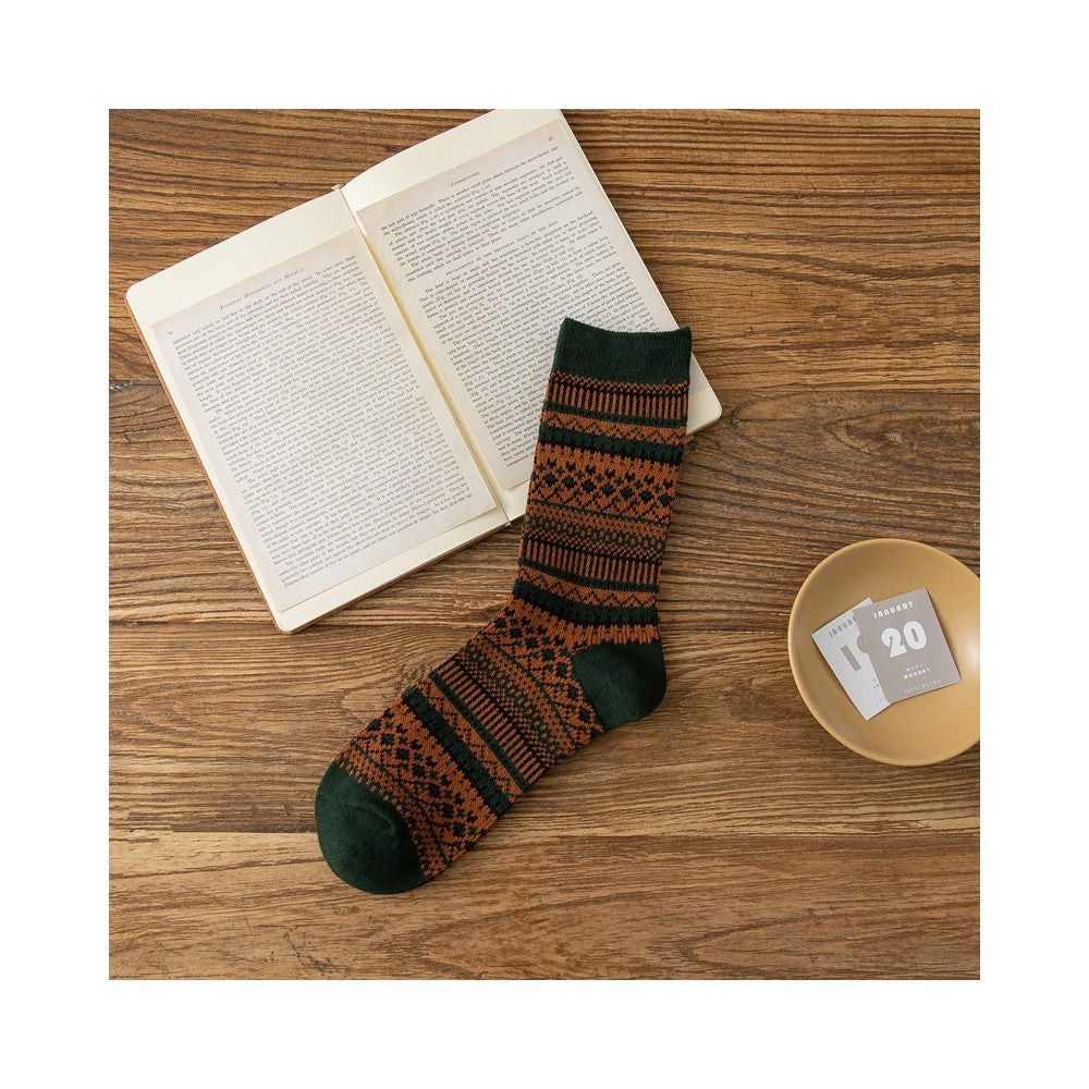 Retro Ethnic Style Contrast Color Cotton Socks