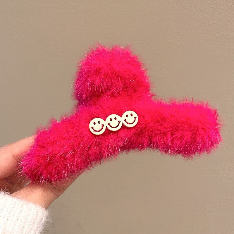 Smiley Faux Fur Hair Claw Clip