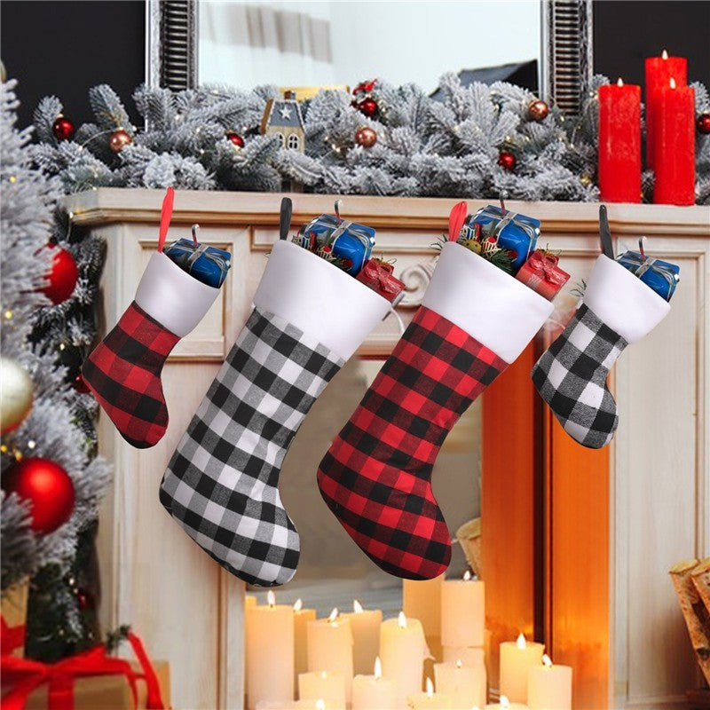 Large Plaid Gift Socks Christmas Decoration Pendant