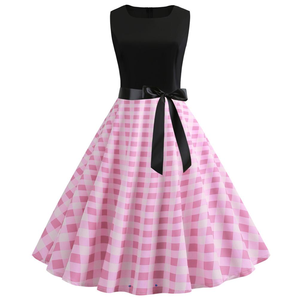 Plaid Print Sleeveless Belt Vintage Dresses-Vintage Dresses-4-S-Free Shipping at meselling99