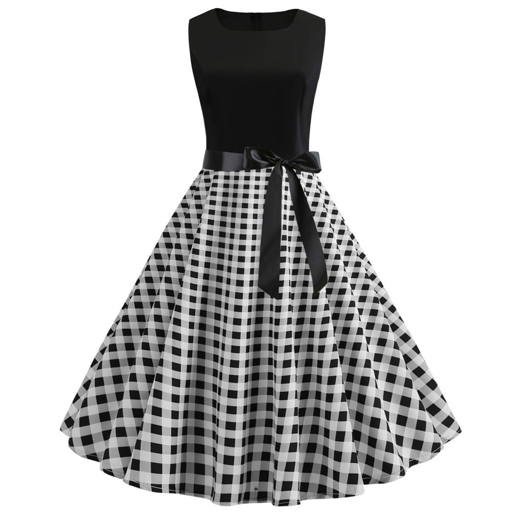 Plaid Print Sleeveless Belt Vintage Dresses-Vintage Dresses-5-S-Free Shipping at meselling99