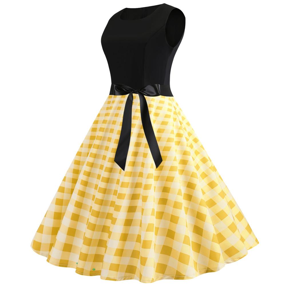 Plaid Print Sleeveless Belt Vintage Dresses-Vintage Dresses-Free Shipping at meselling99