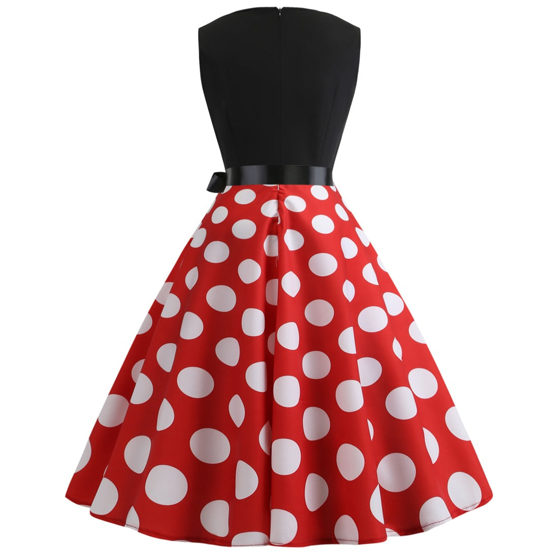Red Plus Sizes Round Neck Polk Dot Dresses-Vintage Dresses-Red-S-Free Shipping at meselling99