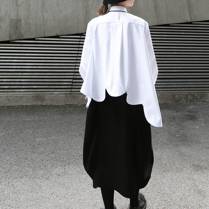 Women's White Oversized Shirt – Irregular Hem Loose Fit Blouse