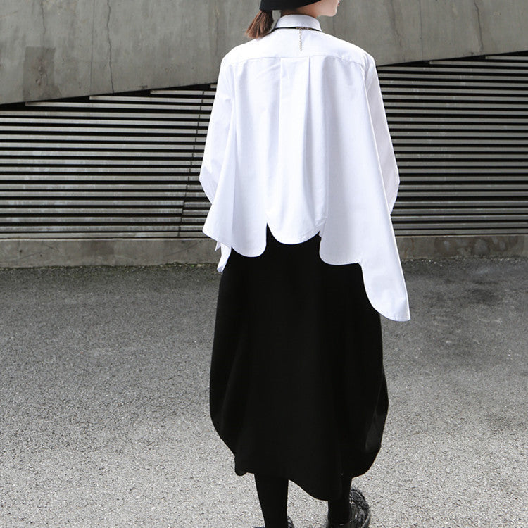 Women's White Oversized Shirt – Irregular Hem Loose Fit Blouse