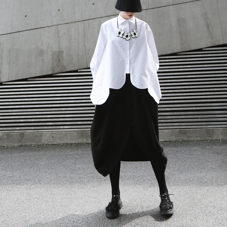 Women's White Oversized Shirt – Irregular Hem Loose Fit Blouse