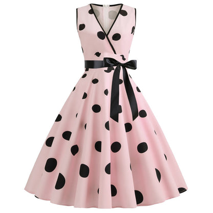 Summer Sleeveless Polka Dot Dresses-Dresses-Pink-S-Free Shipping at meselling99