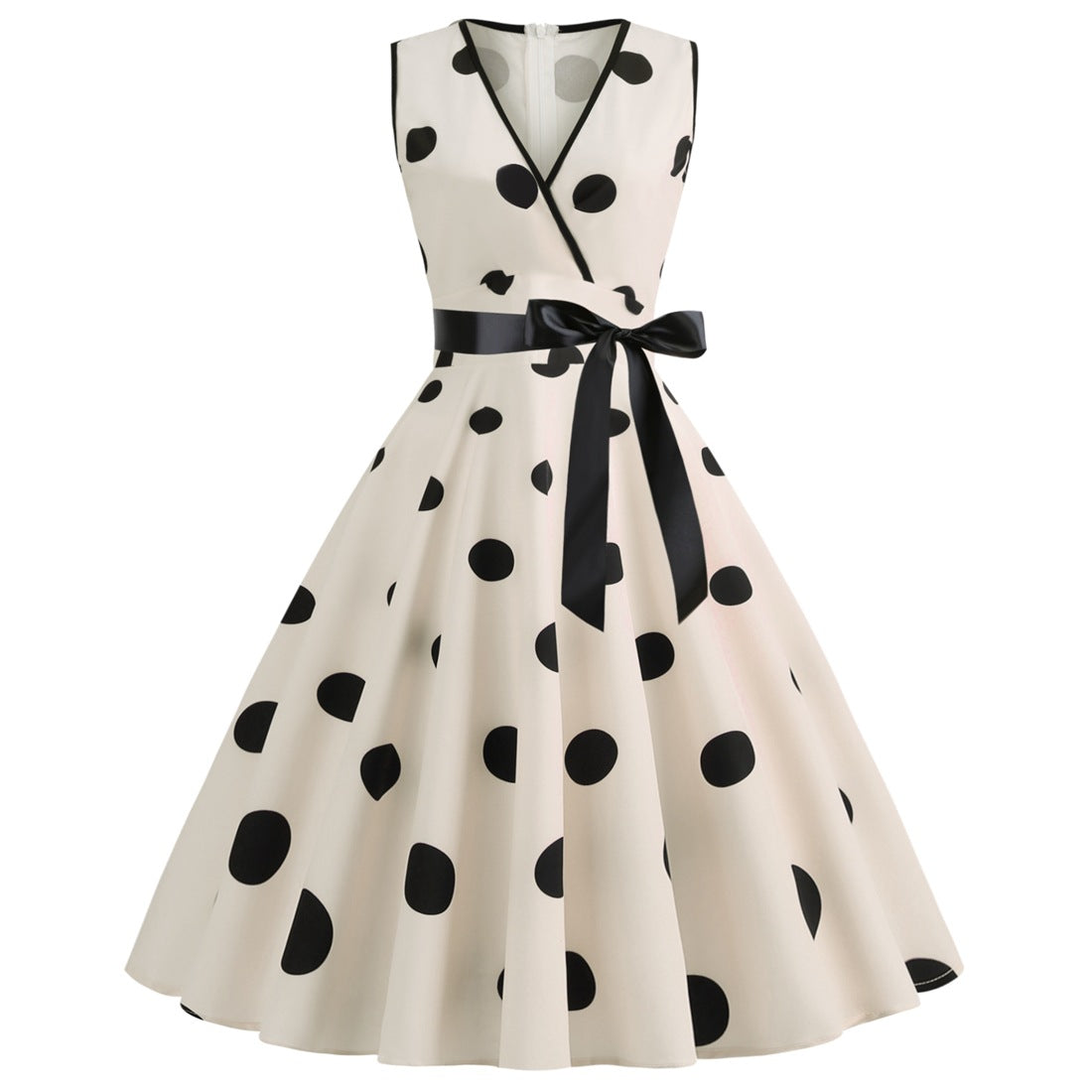 Summer Sleeveless Polka Dot Dresses-Dresses-Apricot-S-Free Shipping at meselling99