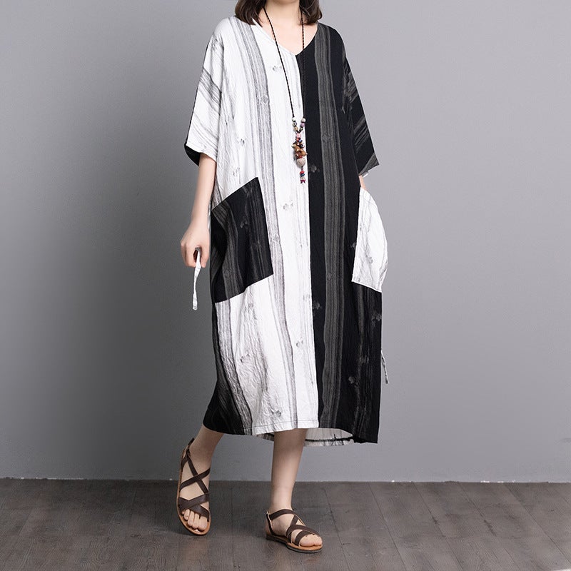 Summer Linen Plus Sizes Women Midi Dresses-Dresses-Free Shipping at meselling99