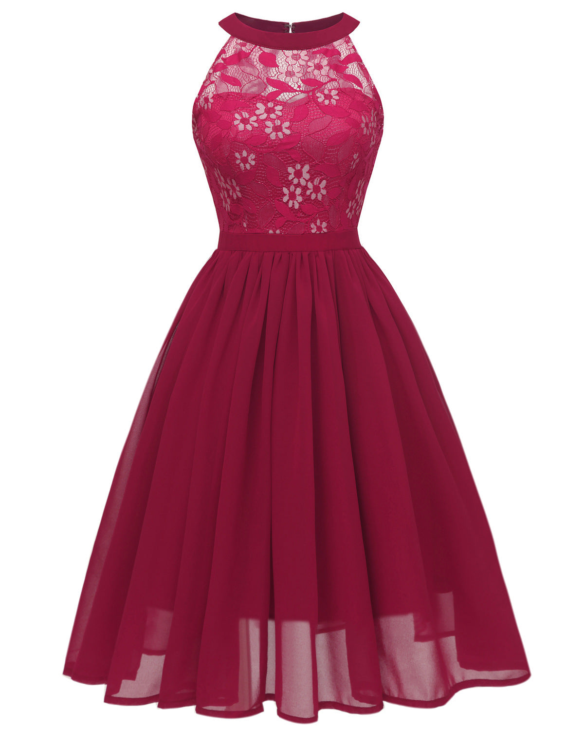 Sexy Summer Chiffon Lace Dresses-Dresses-Wine Red-S-Free Shipping at meselling99